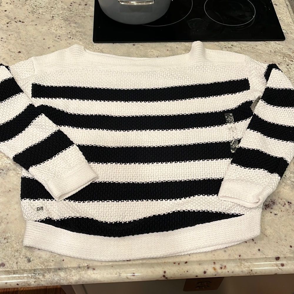 Lauren Ralph Lauren Black & White Stripe Boat Neck Sweater sz L NWT